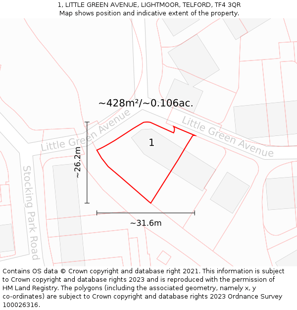 1, LITTLE GREEN AVENUE, LIGHTMOOR, TELFORD, TF4 3QR: Plot and title map