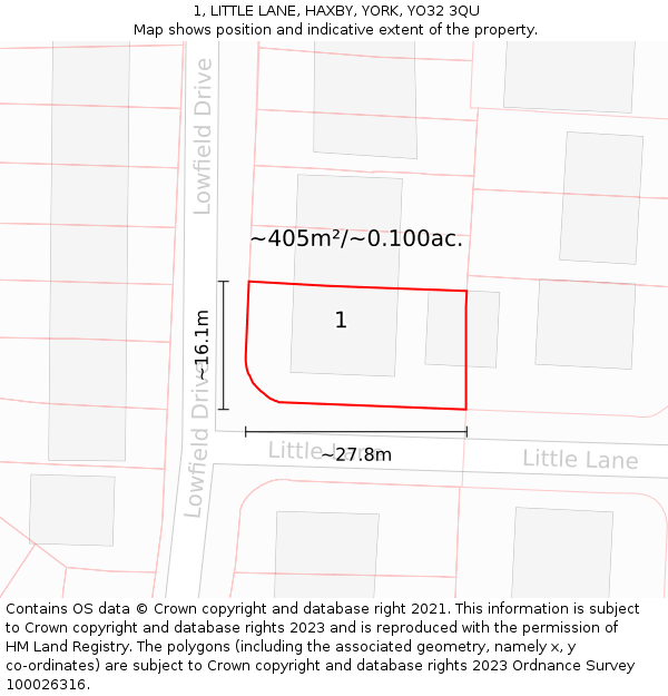 1, LITTLE LANE, HAXBY, YORK, YO32 3QU: Plot and title map