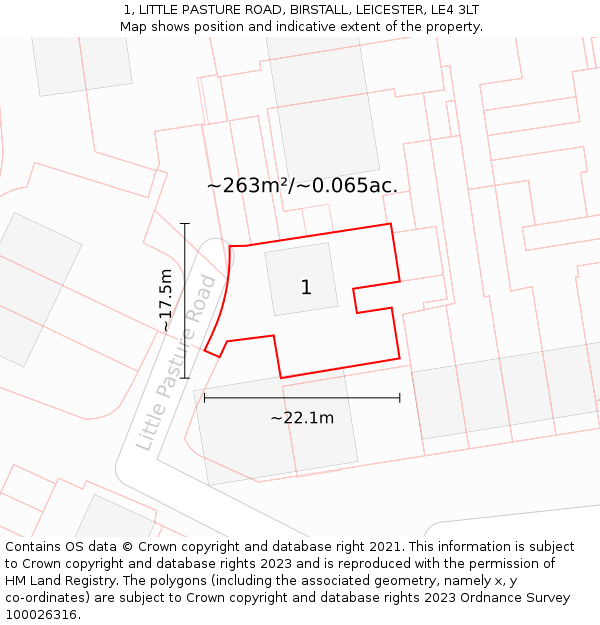 1, LITTLE PASTURE ROAD, BIRSTALL, LEICESTER, LE4 3LT: Plot and title map