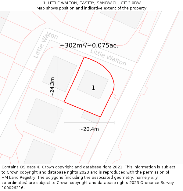 1, LITTLE WALTON, EASTRY, SANDWICH, CT13 0DW: Plot and title map