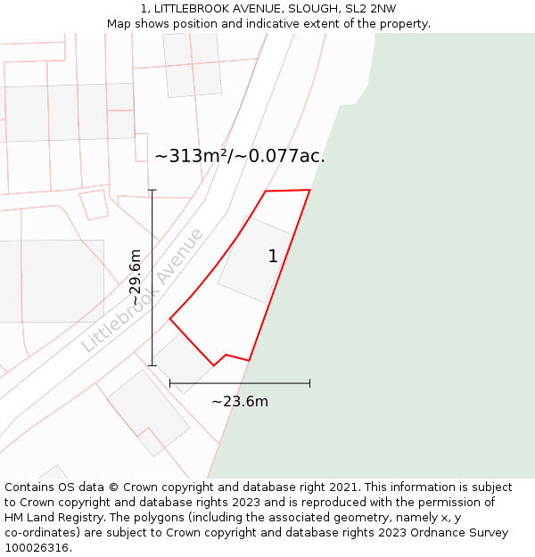 1, LITTLEBROOK AVENUE, SLOUGH, SL2 2NW: Plot and title map