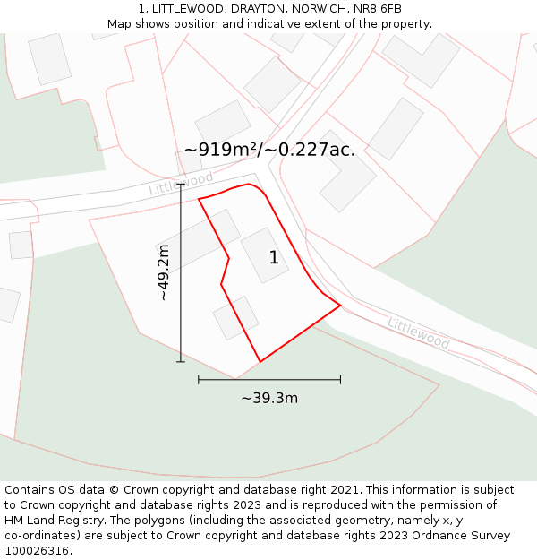 1, LITTLEWOOD, DRAYTON, NORWICH, NR8 6FB: Plot and title map