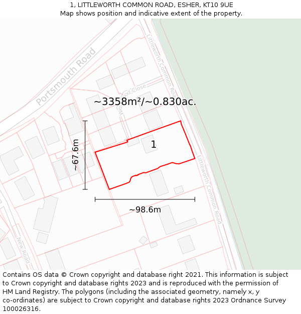 1, LITTLEWORTH COMMON ROAD, ESHER, KT10 9UE: Plot and title map