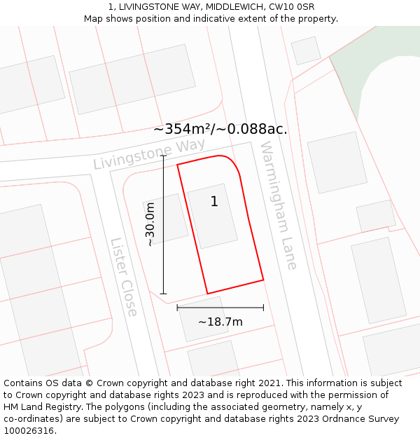 1, LIVINGSTONE WAY, MIDDLEWICH, CW10 0SR: Plot and title map