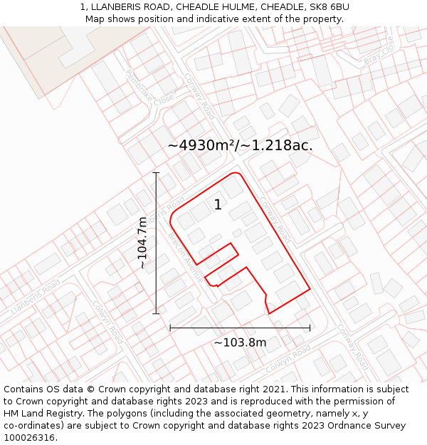 1, LLANBERIS ROAD, CHEADLE HULME, CHEADLE, SK8 6BU: Plot and title map