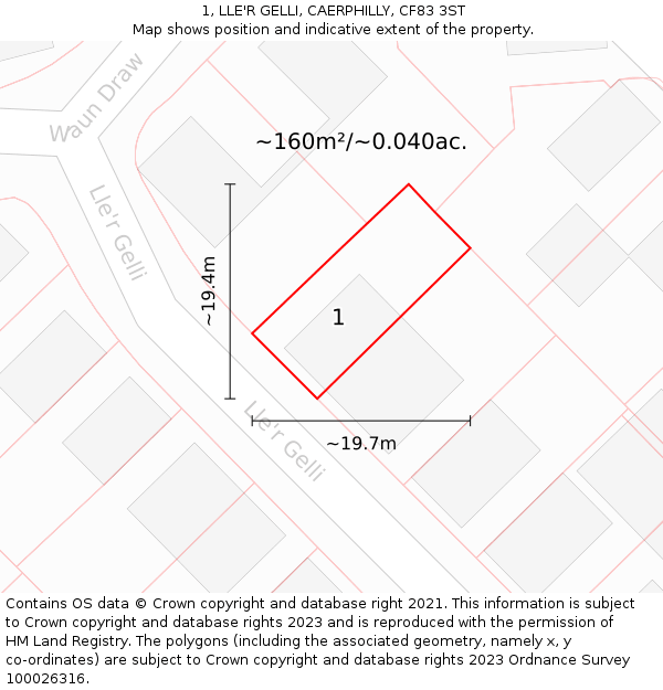 1, LLE'R GELLI, CAERPHILLY, CF83 3ST: Plot and title map