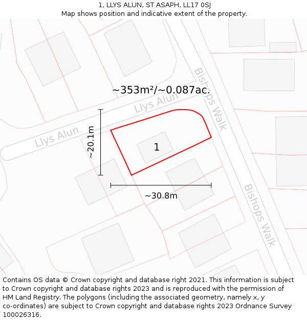 1, LLYS ALUN, ST ASAPH, LL17 0SJ: Plot and title map