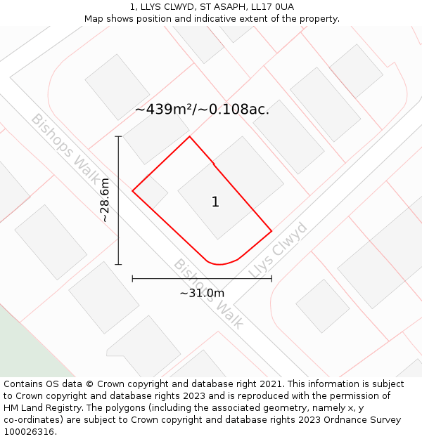 1, LLYS CLWYD, ST ASAPH, LL17 0UA: Plot and title map