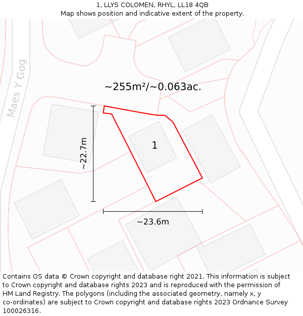 1, LLYS COLOMEN, RHYL, LL18 4QB: Plot and title map