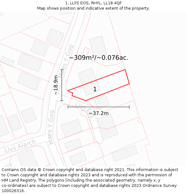 1, LLYS EOS, RHYL, LL18 4QF: Plot and title map