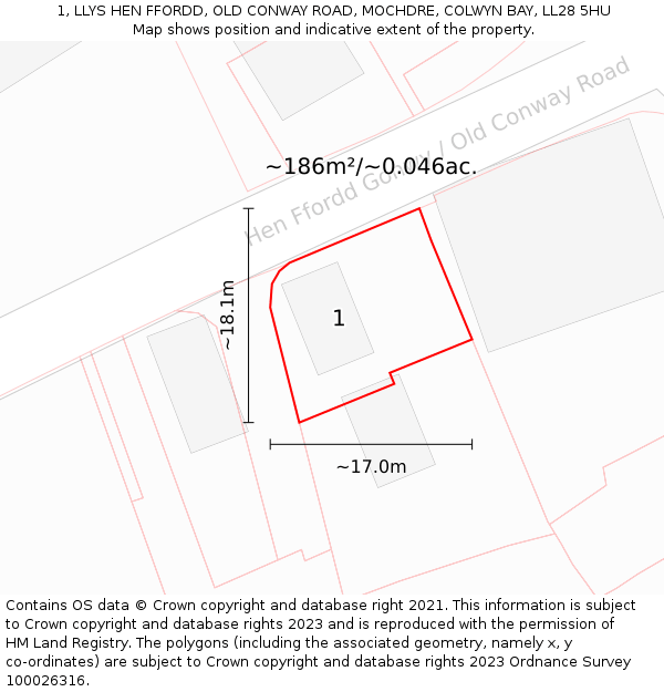 1, LLYS HEN FFORDD, OLD CONWAY ROAD, MOCHDRE, COLWYN BAY, LL28 5HU: Plot and title map