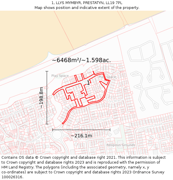 1, LLYS MYMBYR, PRESTATYN, LL19 7PL: Plot and title map