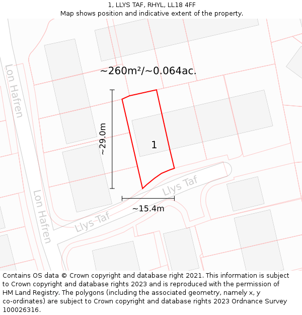 1, LLYS TAF, RHYL, LL18 4FF: Plot and title map