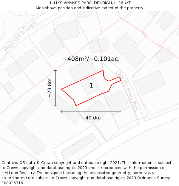 1, LLYS WYNNES PARC, DENBIGH, LL16 4YF: Plot and title map