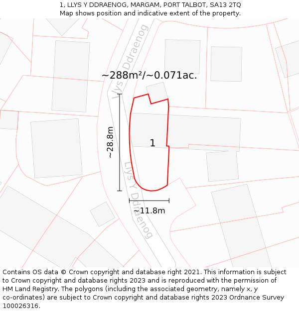 1, LLYS Y DDRAENOG, MARGAM, PORT TALBOT, SA13 2TQ: Plot and title map