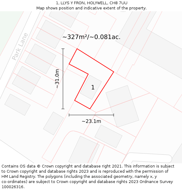 1, LLYS Y FRON, HOLYWELL, CH8 7UU: Plot and title map