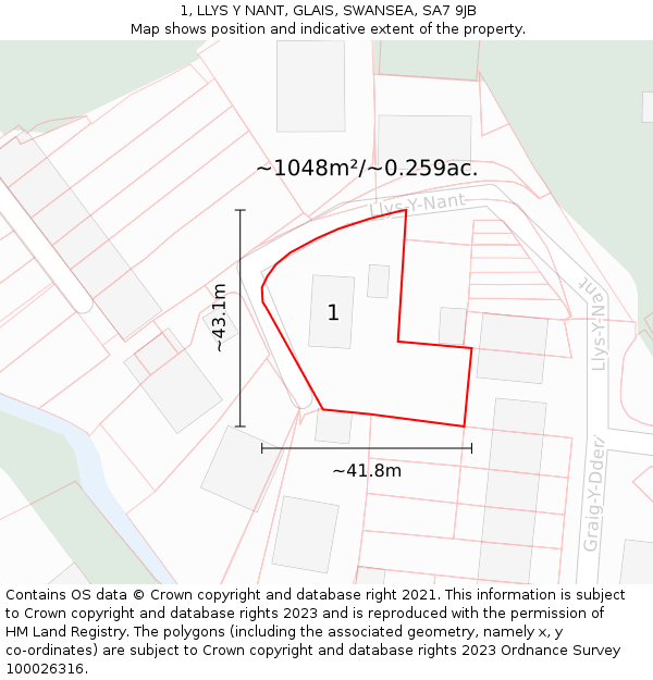 1, LLYS Y NANT, GLAIS, SWANSEA, SA7 9JB: Plot and title map