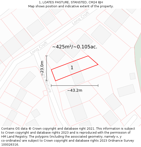 1, LOATES PASTURE, STANSTED, CM24 8JH: Plot and title map