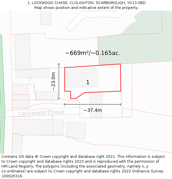 1, LOCKWOOD CHASE, CLOUGHTON, SCARBOROUGH, YO13 0BD: Plot and title map