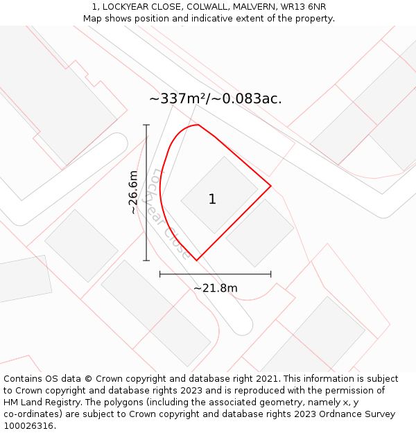 1, LOCKYEAR CLOSE, COLWALL, MALVERN, WR13 6NR: Plot and title map