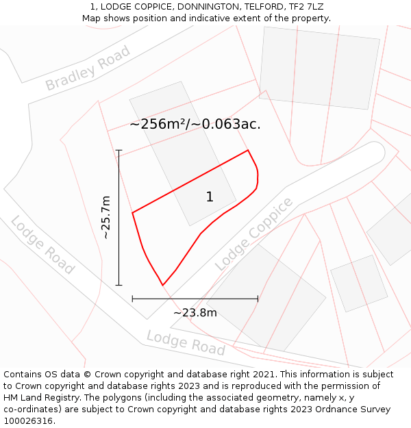 1, LODGE COPPICE, DONNINGTON, TELFORD, TF2 7LZ: Plot and title map