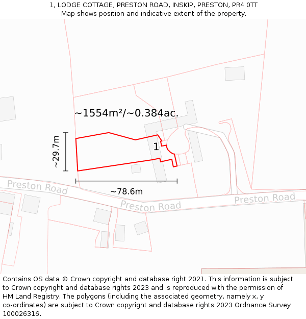 1, LODGE COTTAGE, PRESTON ROAD, INSKIP, PRESTON, PR4 0TT: Plot and title map