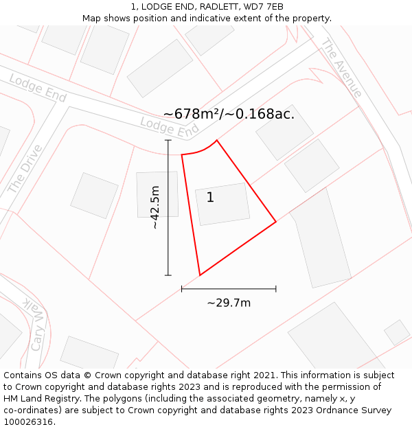 1, LODGE END, RADLETT, WD7 7EB: Plot and title map