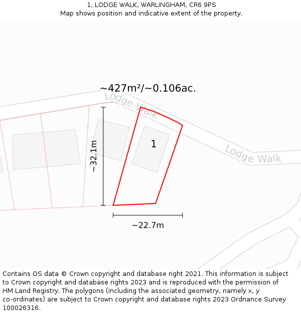 1, LODGE WALK, WARLINGHAM, CR6 9PS: Plot and title map