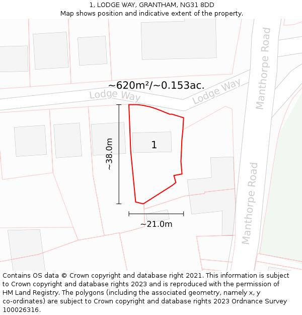 1, LODGE WAY, GRANTHAM, NG31 8DD: Plot and title map