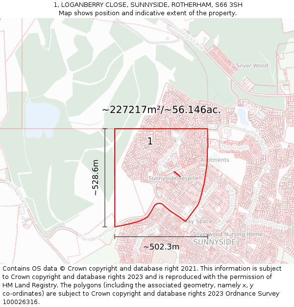1, LOGANBERRY CLOSE, SUNNYSIDE, ROTHERHAM, S66 3SH: Plot and title map