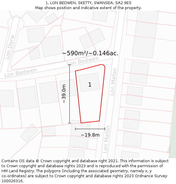 1, LON BEDWEN, SKETTY, SWANSEA, SA2 9ES: Plot and title map