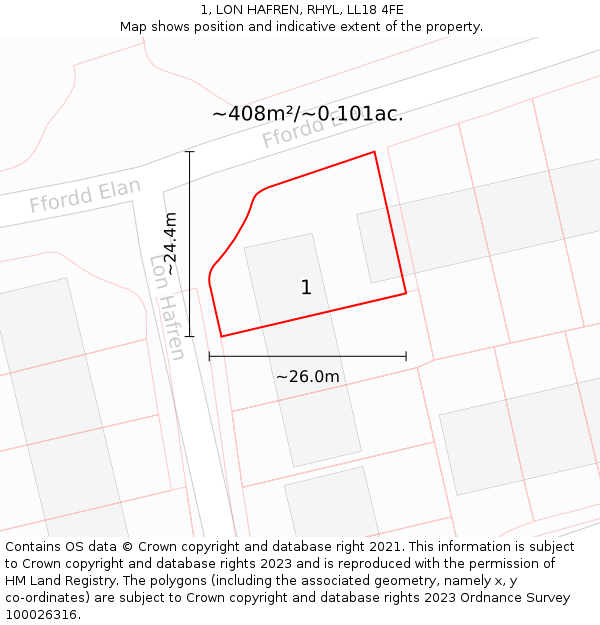 1, LON HAFREN, RHYL, LL18 4FE: Plot and title map