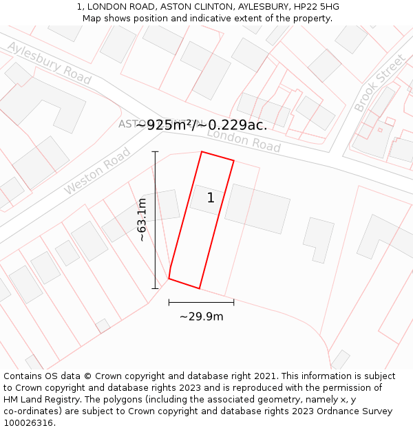 1, LONDON ROAD, ASTON CLINTON, AYLESBURY, HP22 5HG: Plot and title map