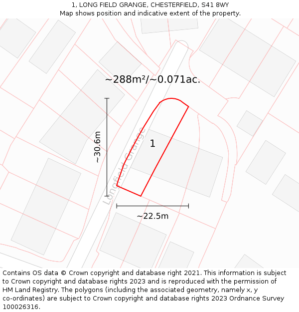 1, LONG FIELD GRANGE, CHESTERFIELD, S41 8WY: Plot and title map