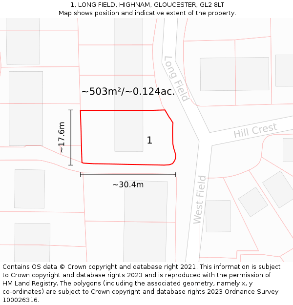 1, LONG FIELD, HIGHNAM, GLOUCESTER, GL2 8LT: Plot and title map