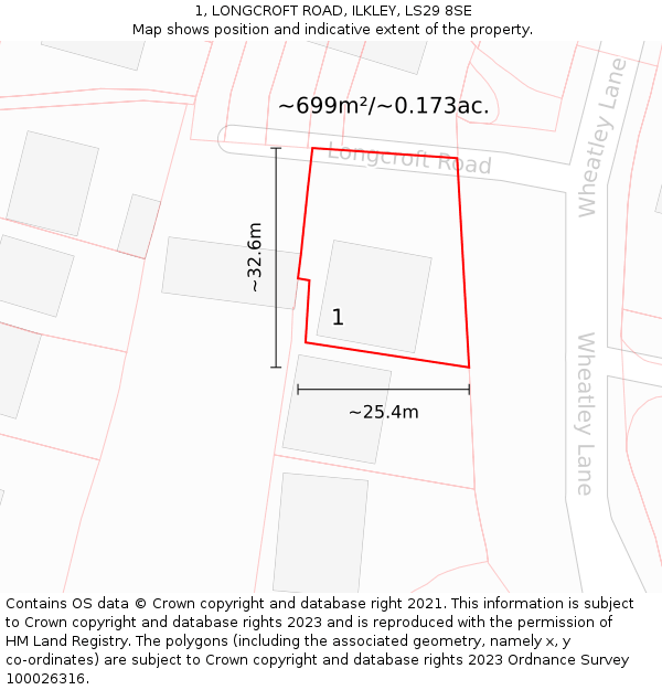 1, LONGCROFT ROAD, ILKLEY, LS29 8SE: Plot and title map