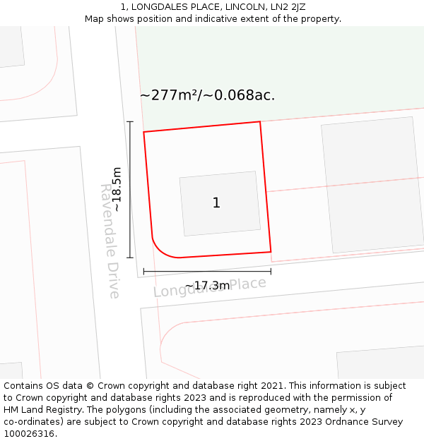 1, LONGDALES PLACE, LINCOLN, LN2 2JZ: Plot and title map