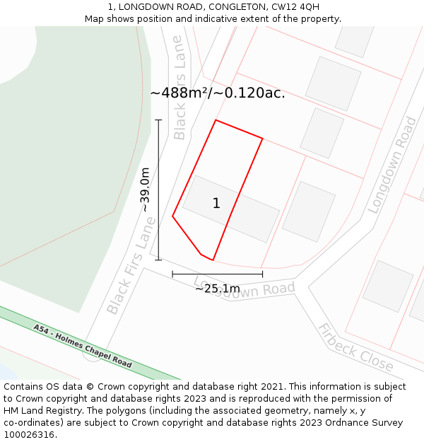 1, LONGDOWN ROAD, CONGLETON, CW12 4QH: Plot and title map