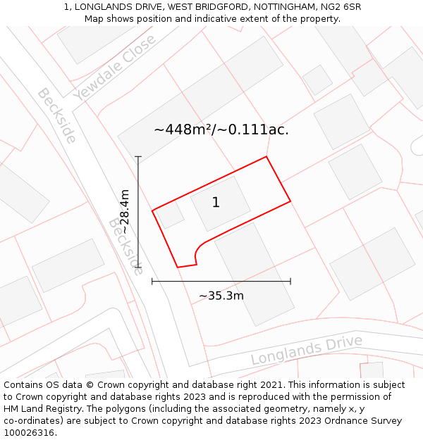 1, LONGLANDS DRIVE, WEST BRIDGFORD, NOTTINGHAM, NG2 6SR: Plot and title map