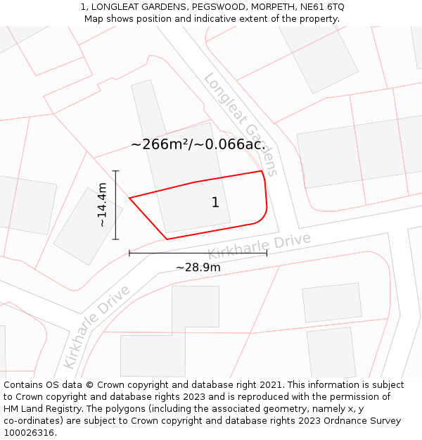 1, LONGLEAT GARDENS, PEGSWOOD, MORPETH, NE61 6TQ: Plot and title map