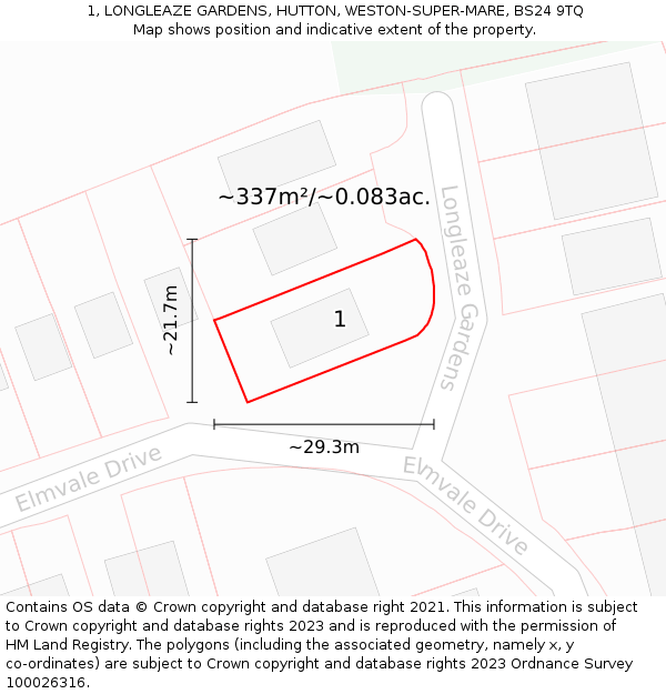 1, LONGLEAZE GARDENS, HUTTON, WESTON-SUPER-MARE, BS24 9TQ: Plot and title map