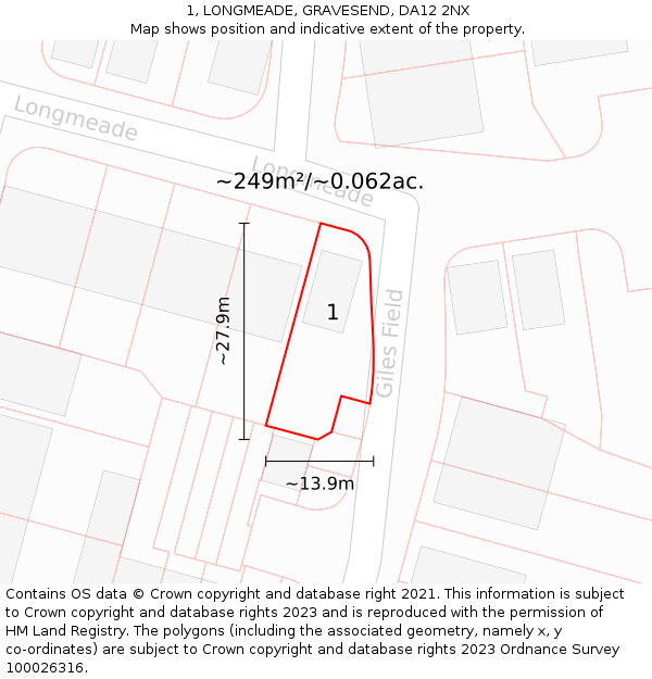 1, LONGMEADE, GRAVESEND, DA12 2NX: Plot and title map