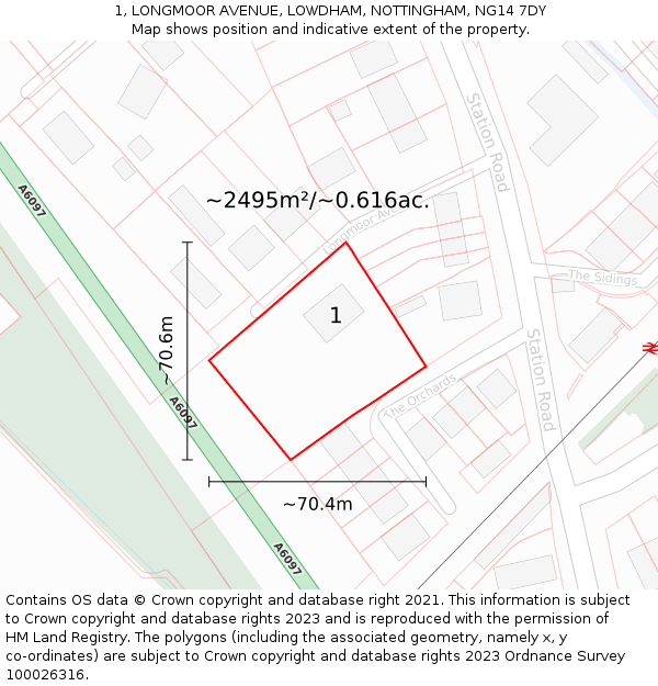 1, LONGMOOR AVENUE, LOWDHAM, NOTTINGHAM, NG14 7DY: Plot and title map