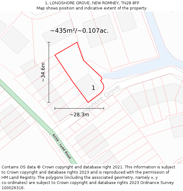 1, LONGSHORE GROVE, NEW ROMNEY, TN28 8FP: Plot and title map