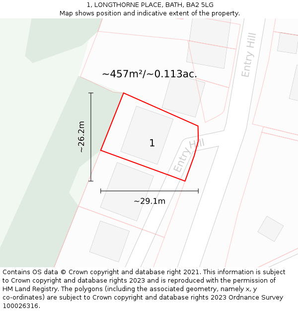 1, LONGTHORNE PLACE, BATH, BA2 5LG: Plot and title map