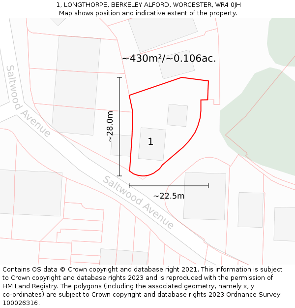 1, LONGTHORPE, BERKELEY ALFORD, WORCESTER, WR4 0JH: Plot and title map