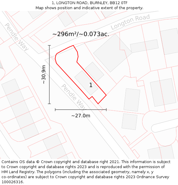 1, LONGTON ROAD, BURNLEY, BB12 0TF: Plot and title map