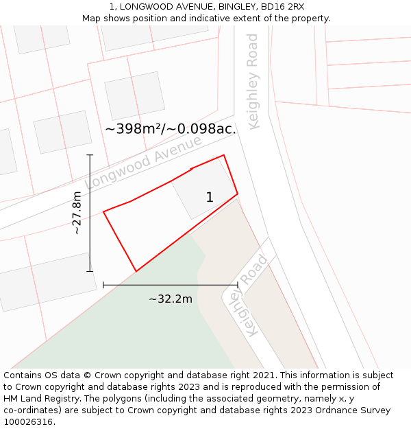 1, LONGWOOD AVENUE, BINGLEY, BD16 2RX: Plot and title map