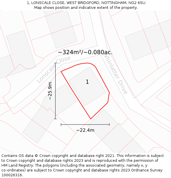 1, LONSCALE CLOSE, WEST BRIDGFORD, NOTTINGHAM, NG2 6SU: Plot and title map