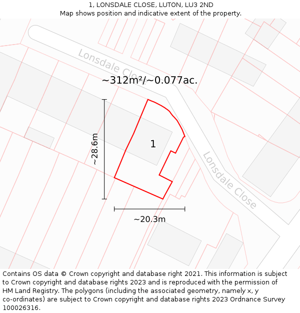 1, LONSDALE CLOSE, LUTON, LU3 2ND: Plot and title map